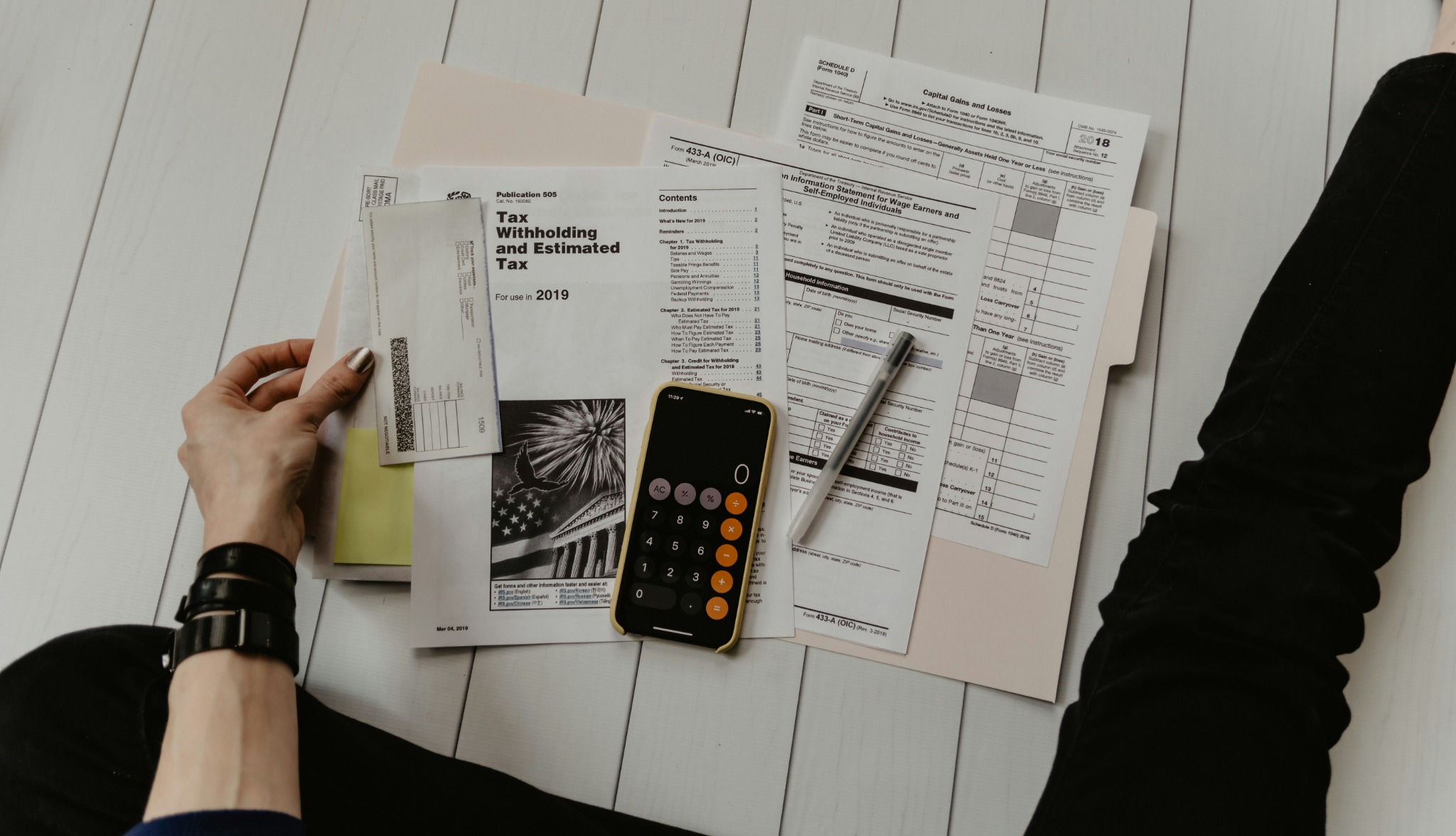 Bookkeeping documents and calculator